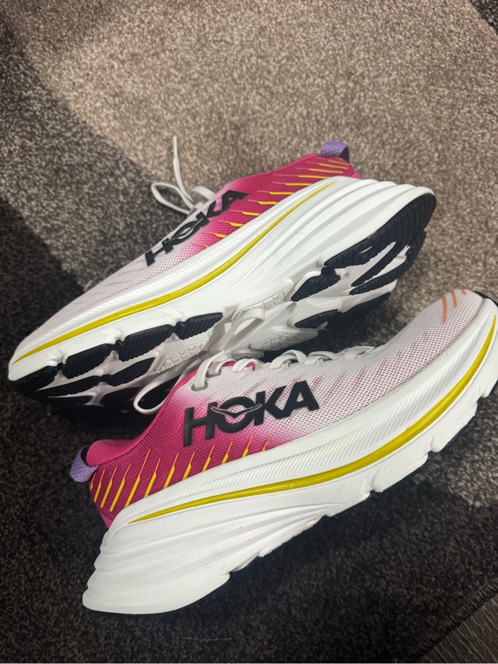 Hoka One One Women's Pink and Yellow Gradient Running Shoes